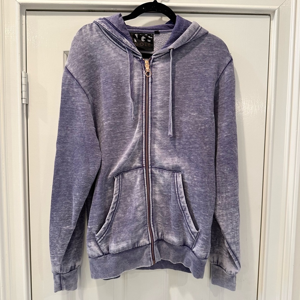 Kings of Cole Distressed Zip Up Hoodie - Purple / Tiger detail